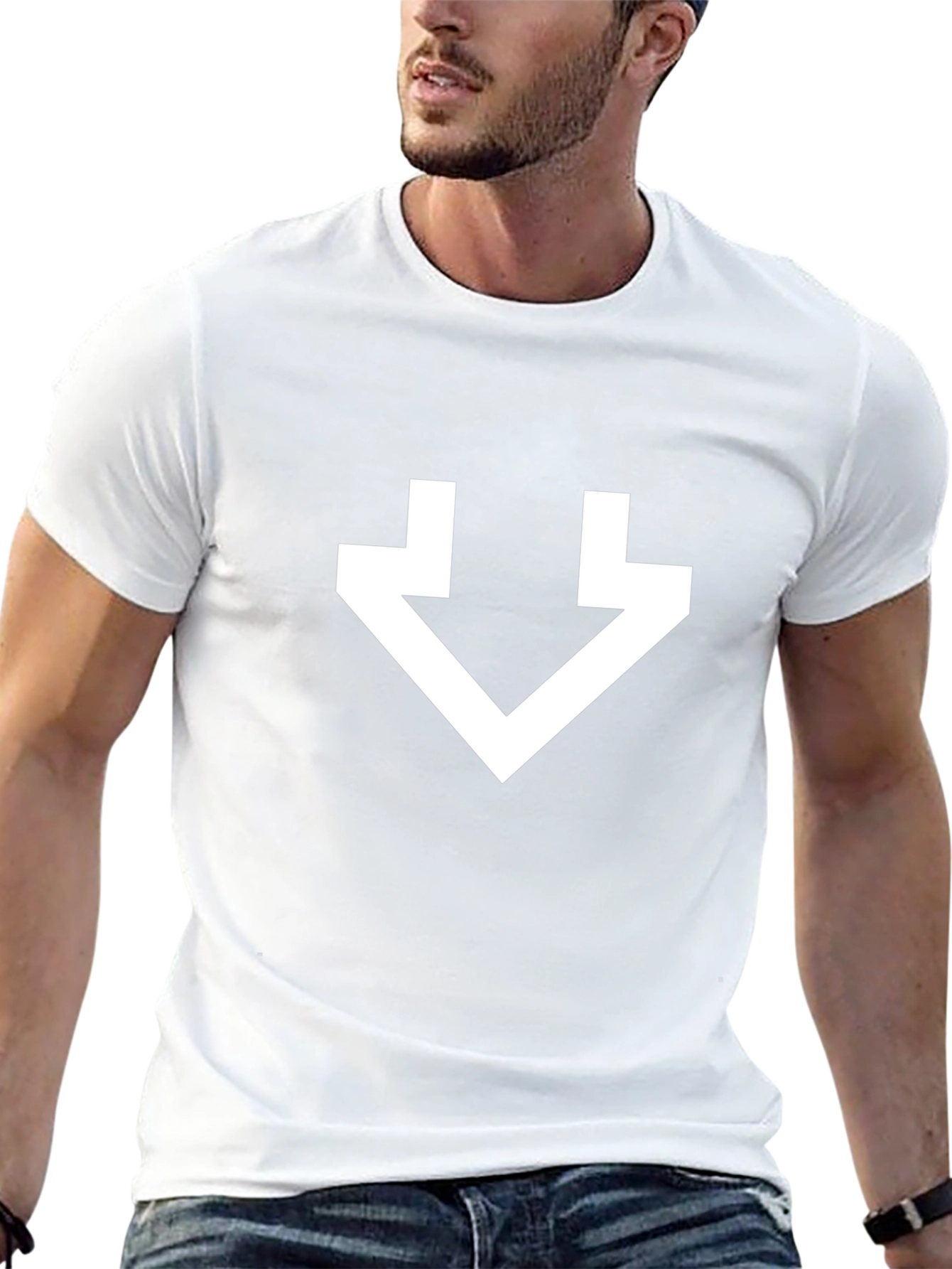 Minimalist White Arrow Graphic Black T-Shirt