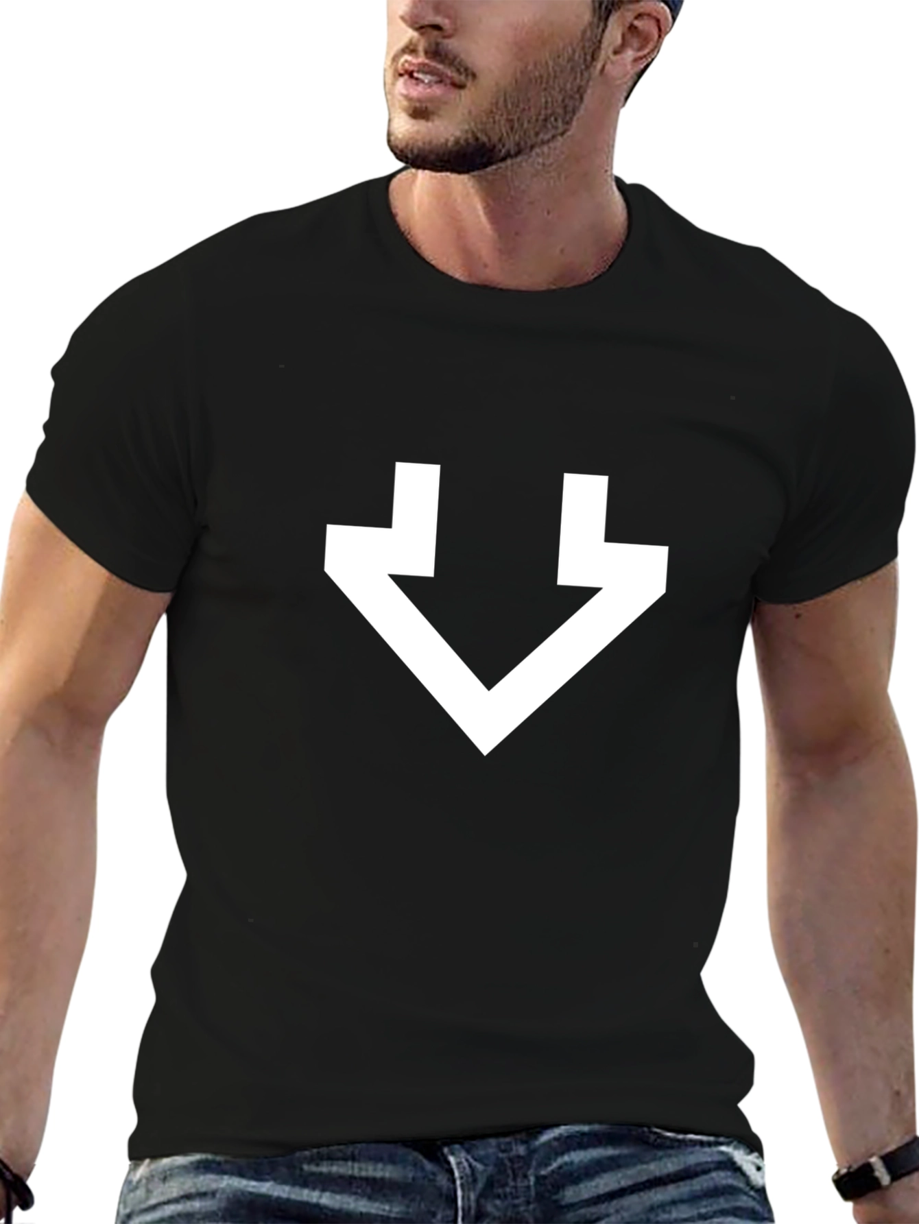 Minimalist White Arrow Graphic Black T-Shirt