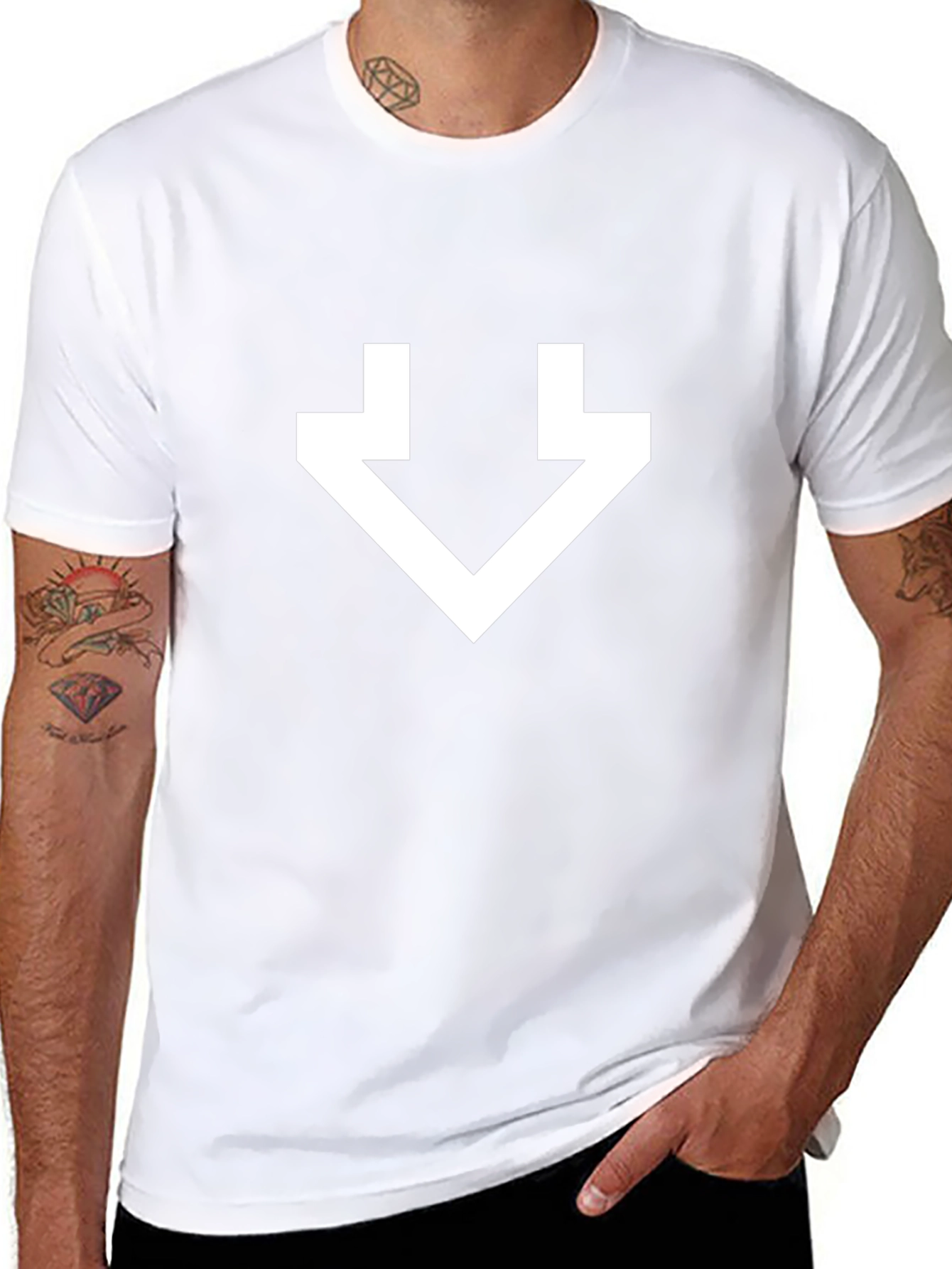 Minimalist White Arrow Graphic Black T-Shirt