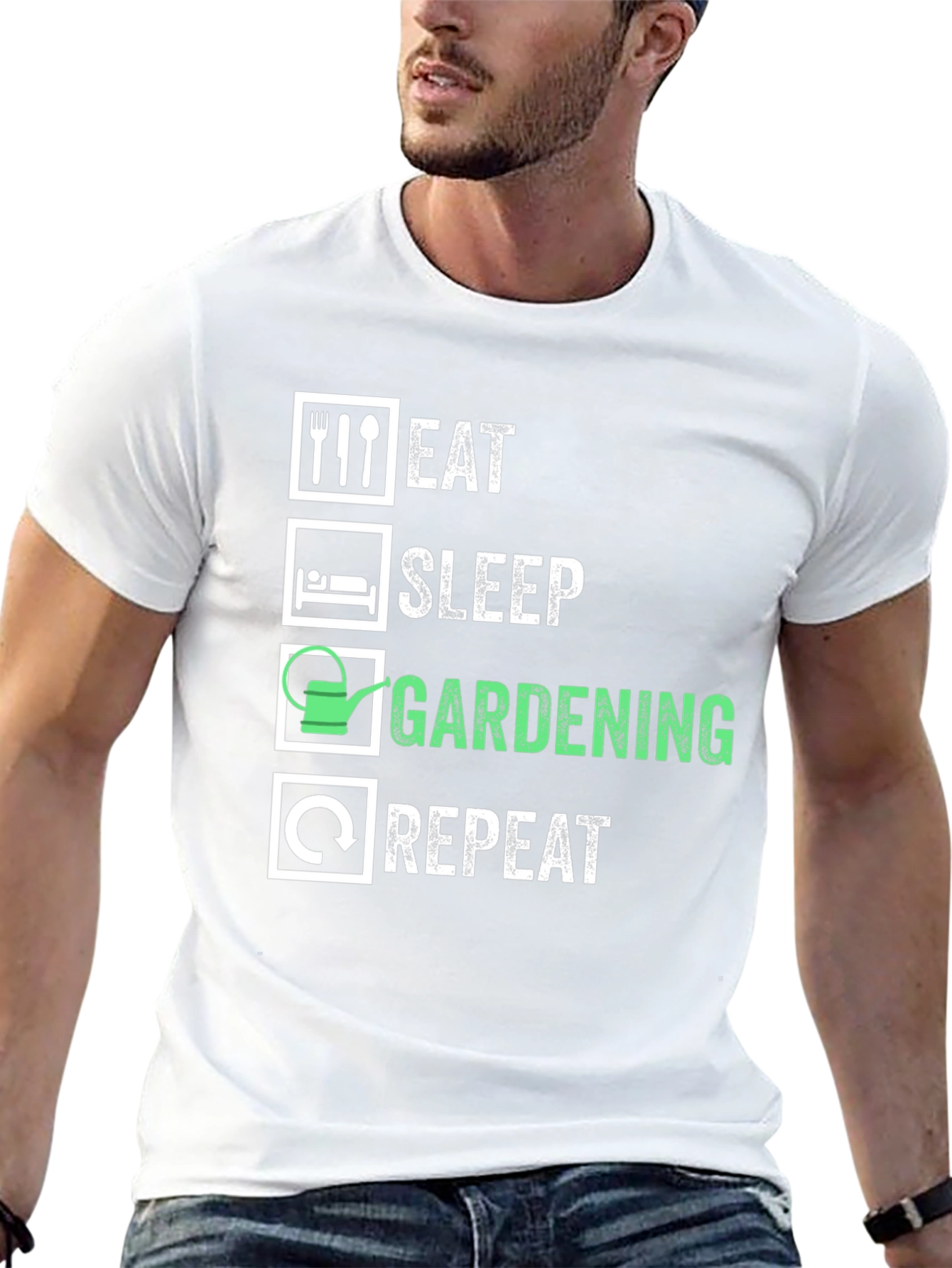 Eat Sleep Gardening Repeat Graphic Tee - Black
