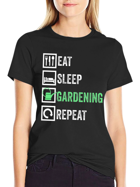 Eat Sleep Gardening Repeat Graphic Tee - Black
