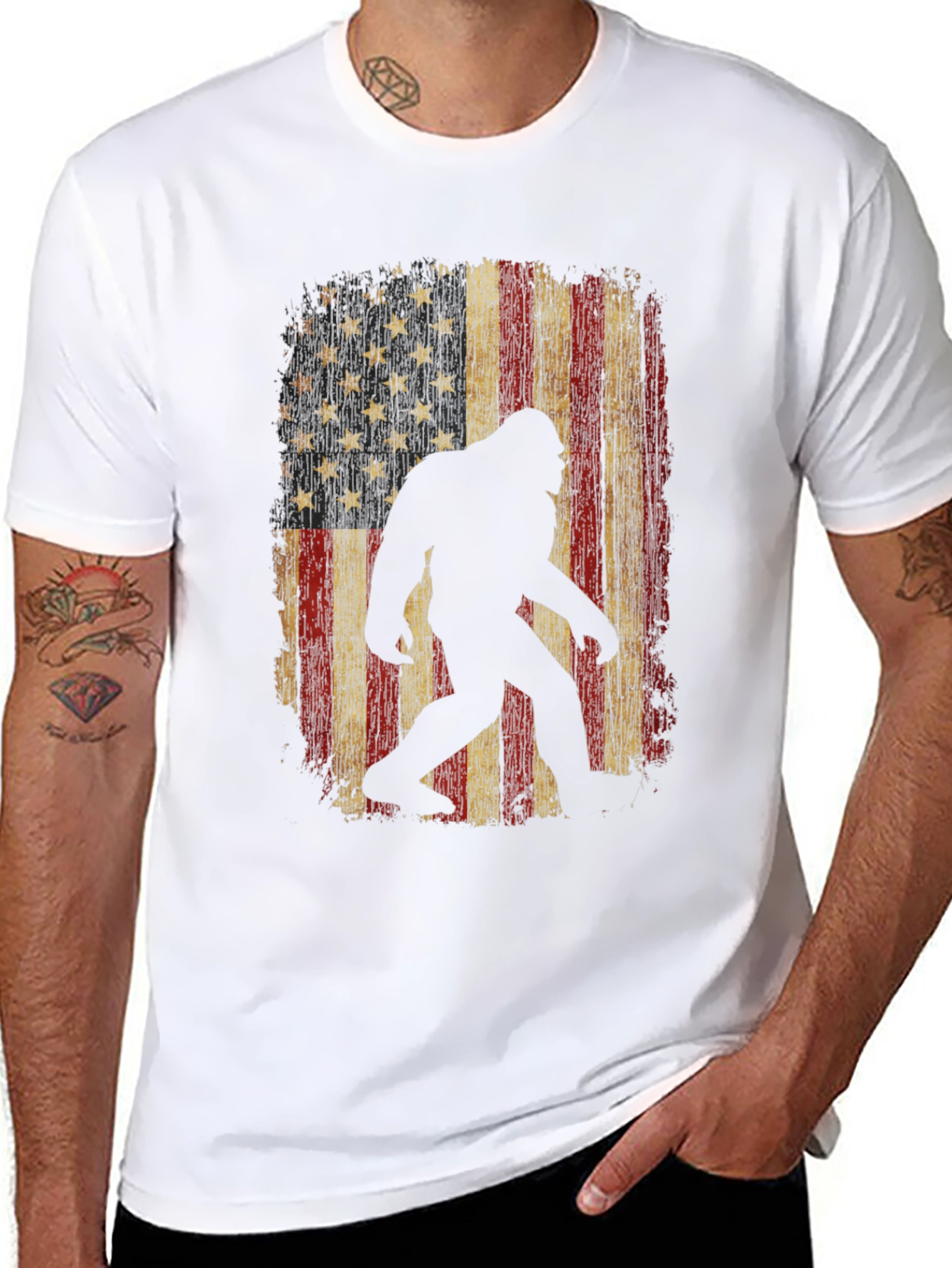 Bigfoot USA Flag T-Shirt - Distressed Graphic Tee