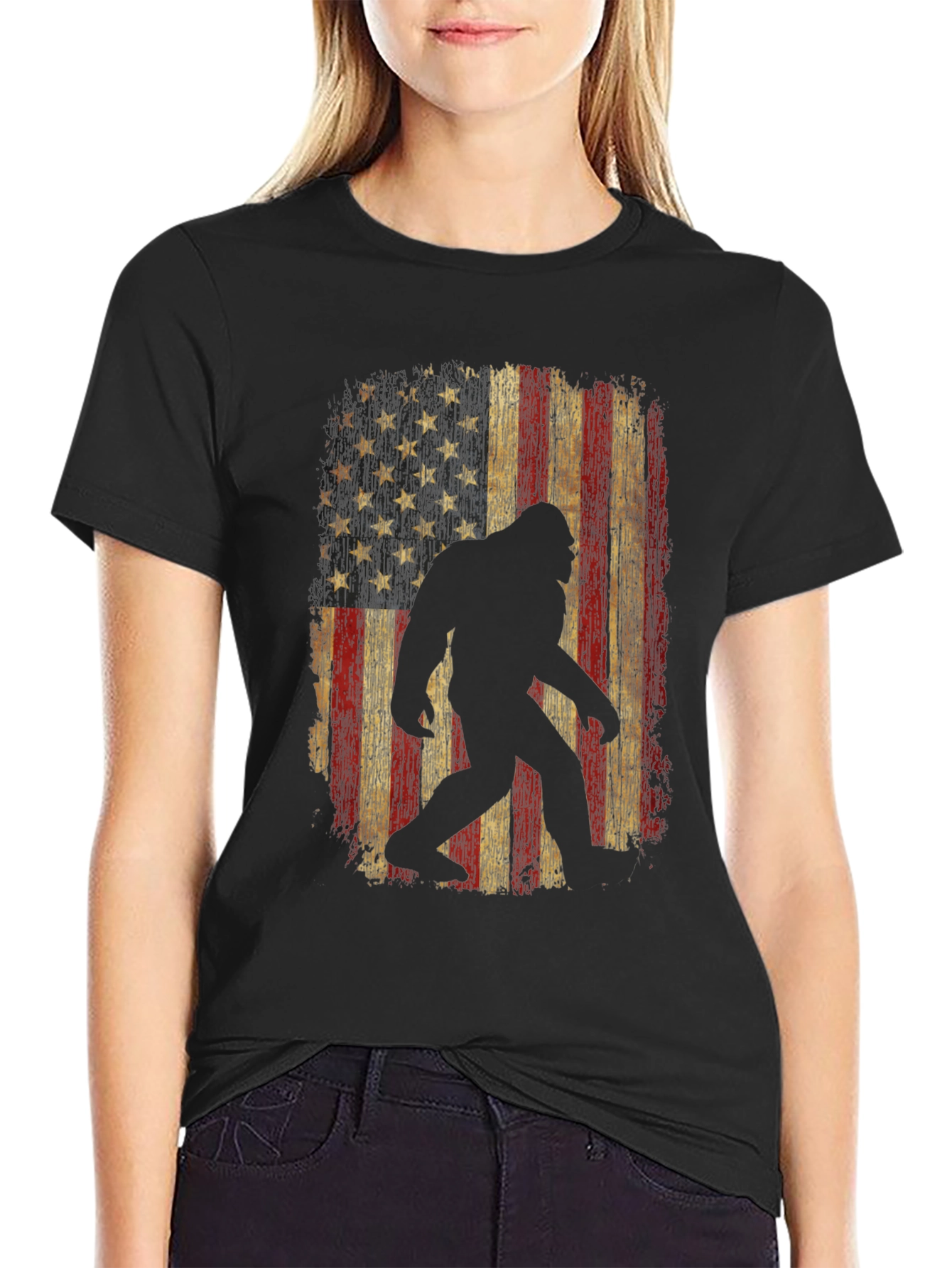 Bigfoot USA Flag T-Shirt - Distressed Graphic Tee