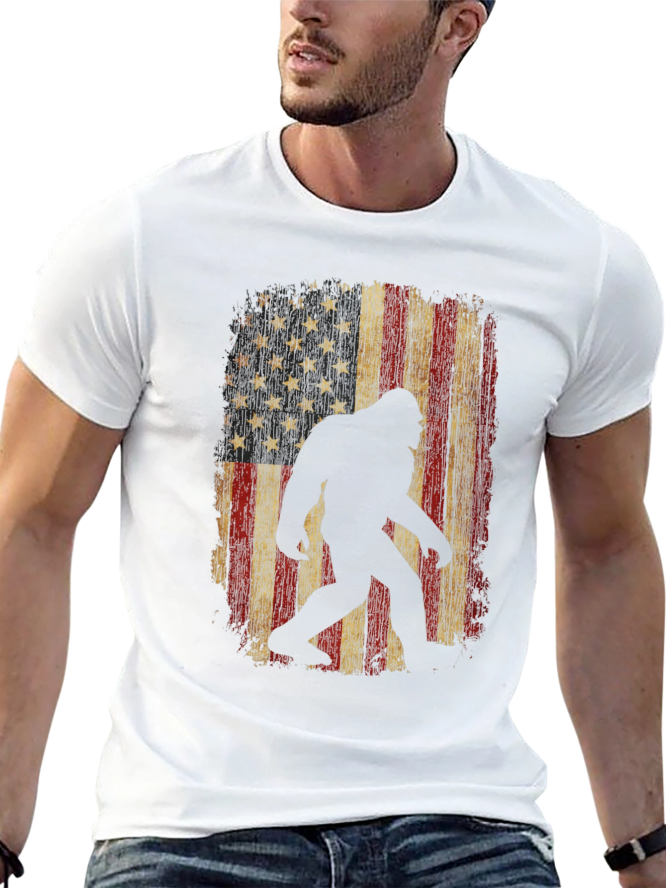 Bigfoot USA Flag T-Shirt - Distressed Graphic Tee