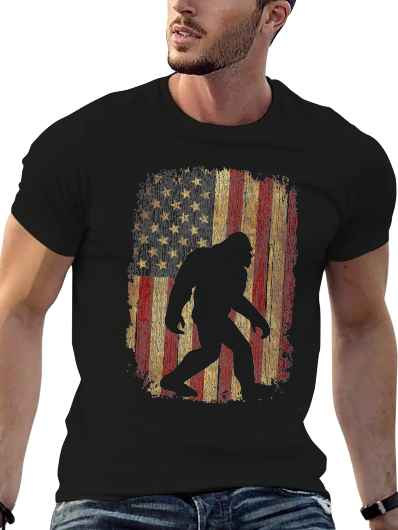 Bigfoot USA Flag T-Shirt - Distressed Graphic Tee