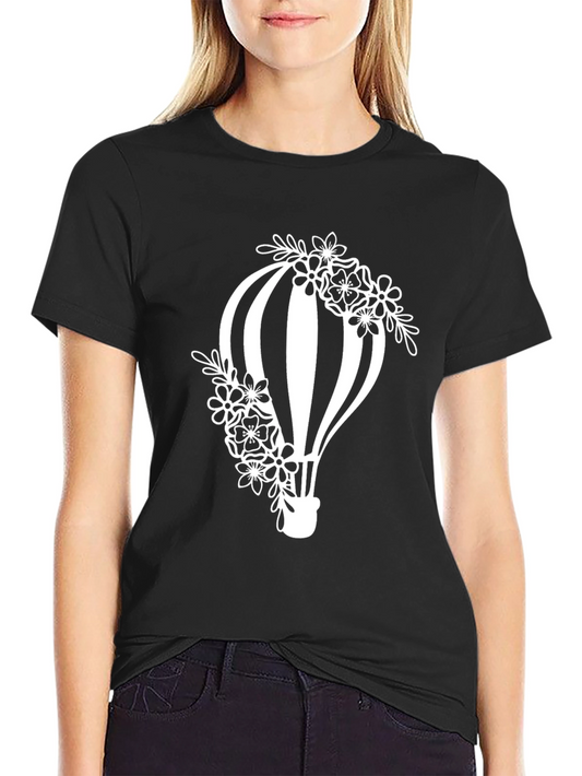Floral Hot Air Balloon Graphic Tee - Black