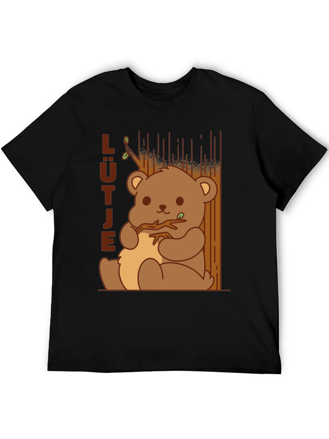 Cute Cartoon Bear Graphic Black T-Shirt