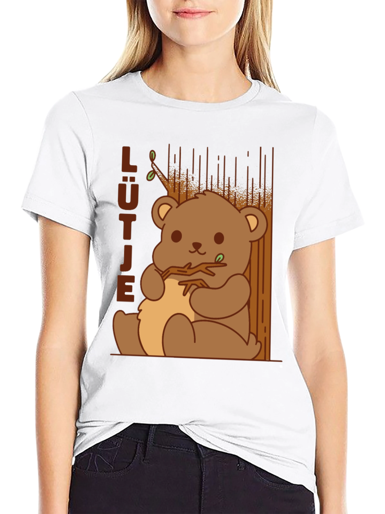 Cute Cartoon Bear Graphic Black T-Shirt