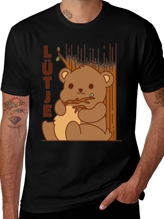 Cute Cartoon Bear Graphic Black T-Shirt