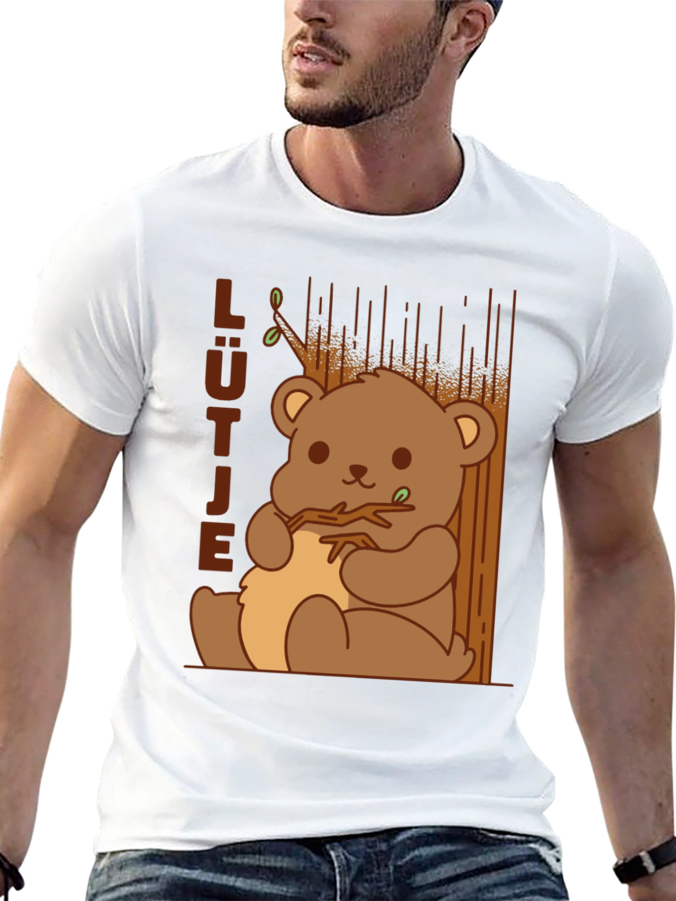 Cute Cartoon Bear Graphic Black T-Shirt