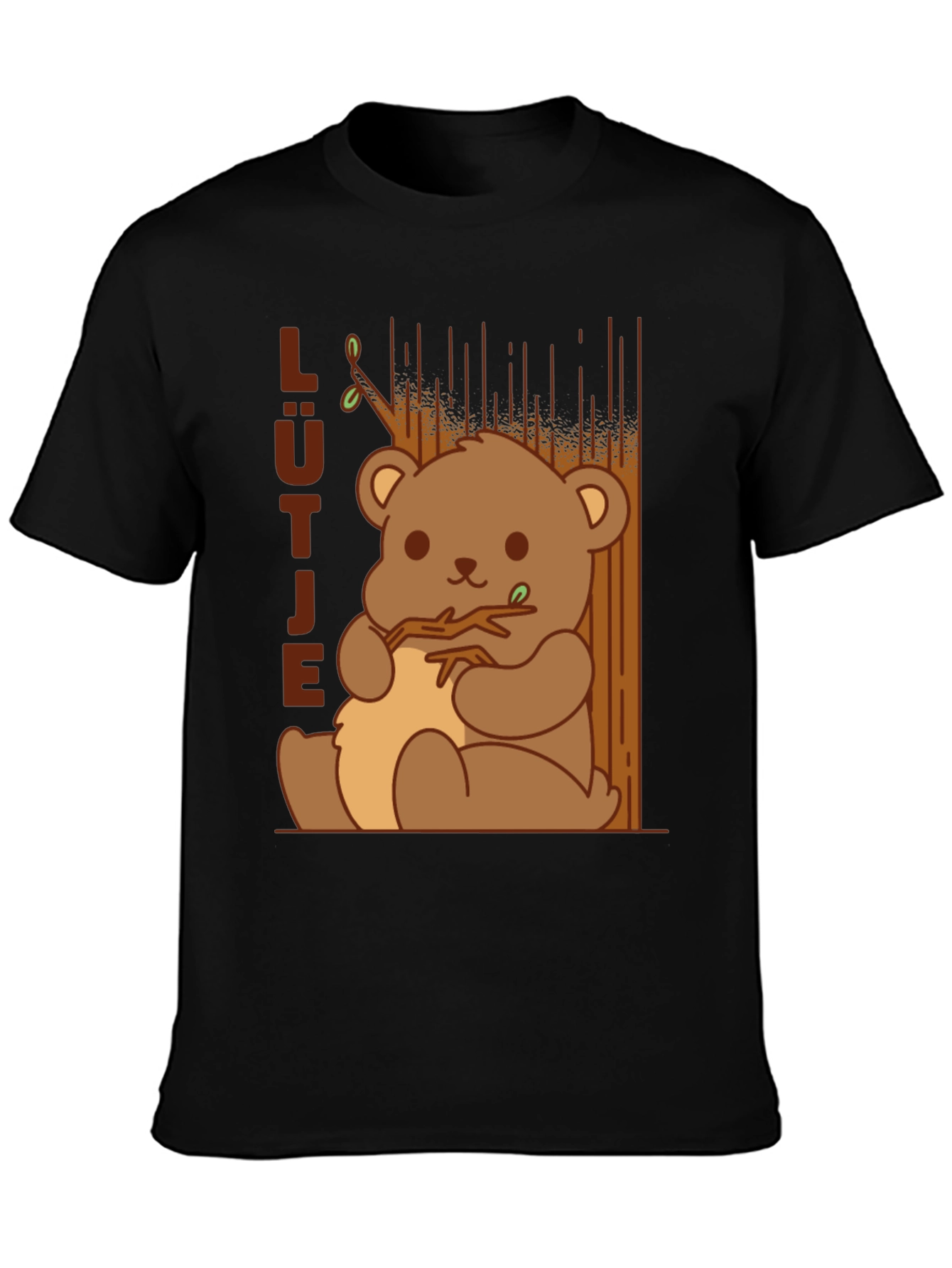 Cute Cartoon Bear Graphic Black T-Shirt