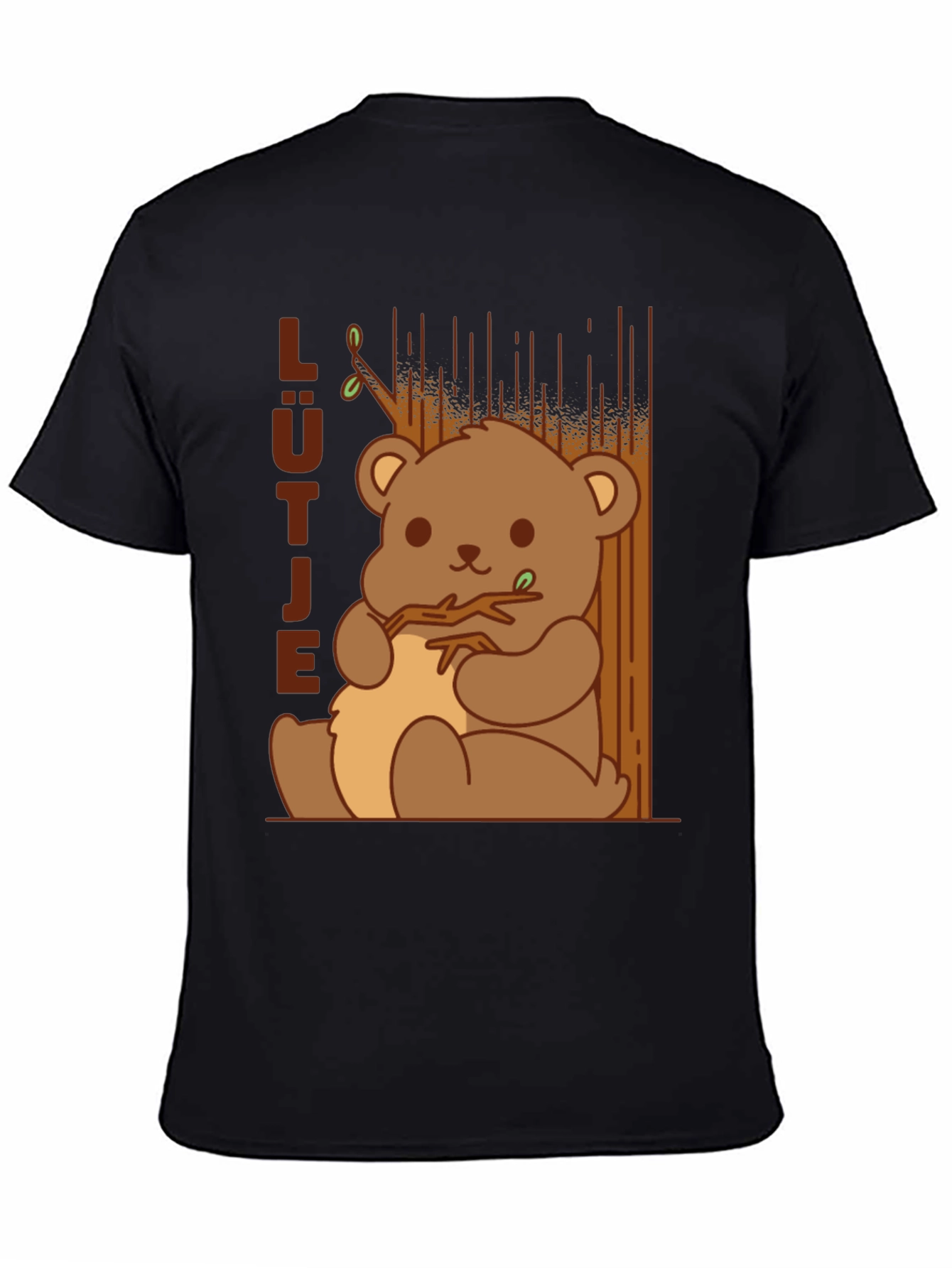 Cute Cartoon Bear Graphic Black T-Shirt