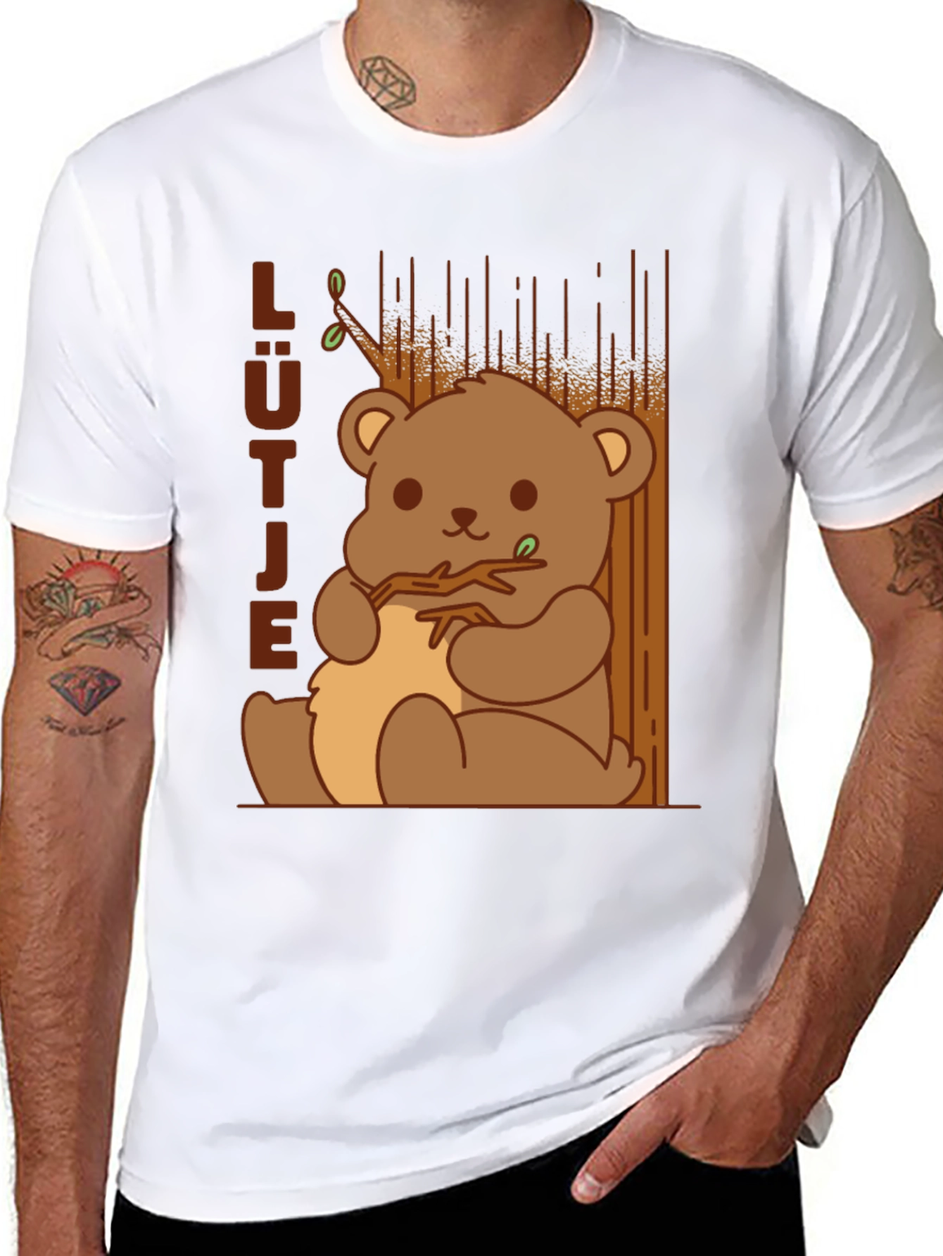 Cute Cartoon Bear Graphic Black T-Shirt