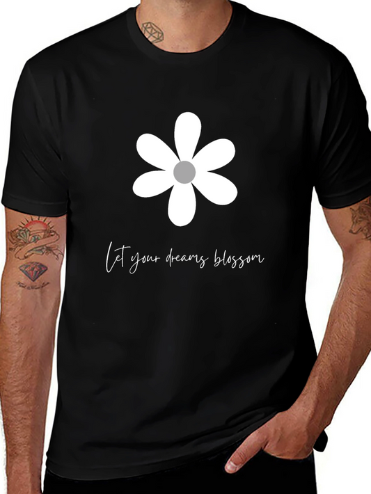 Dream Blossom Graphic Tee - Black Cotton Blend T-Shirt
