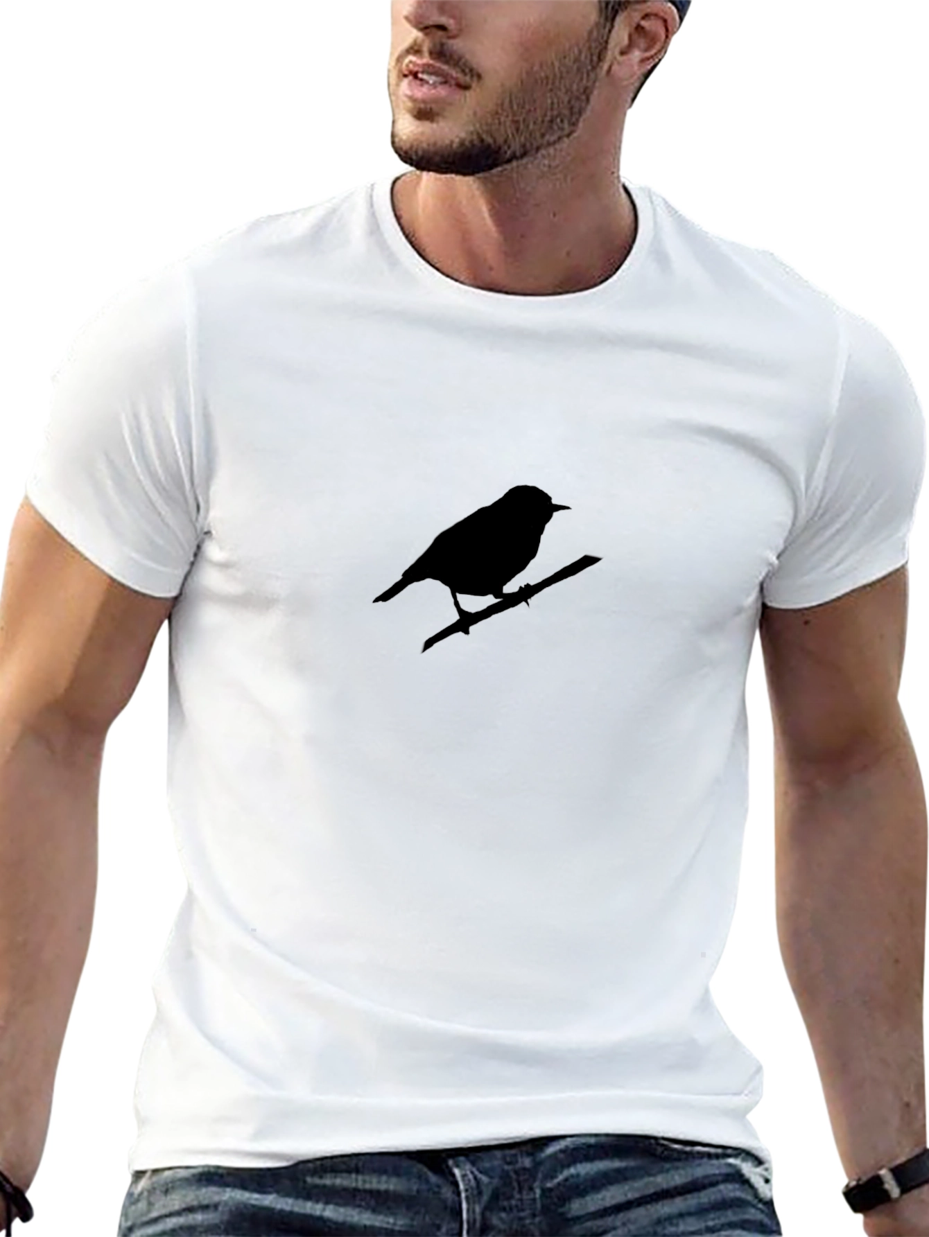 Mens Black Bird on Branch Graphic Tee