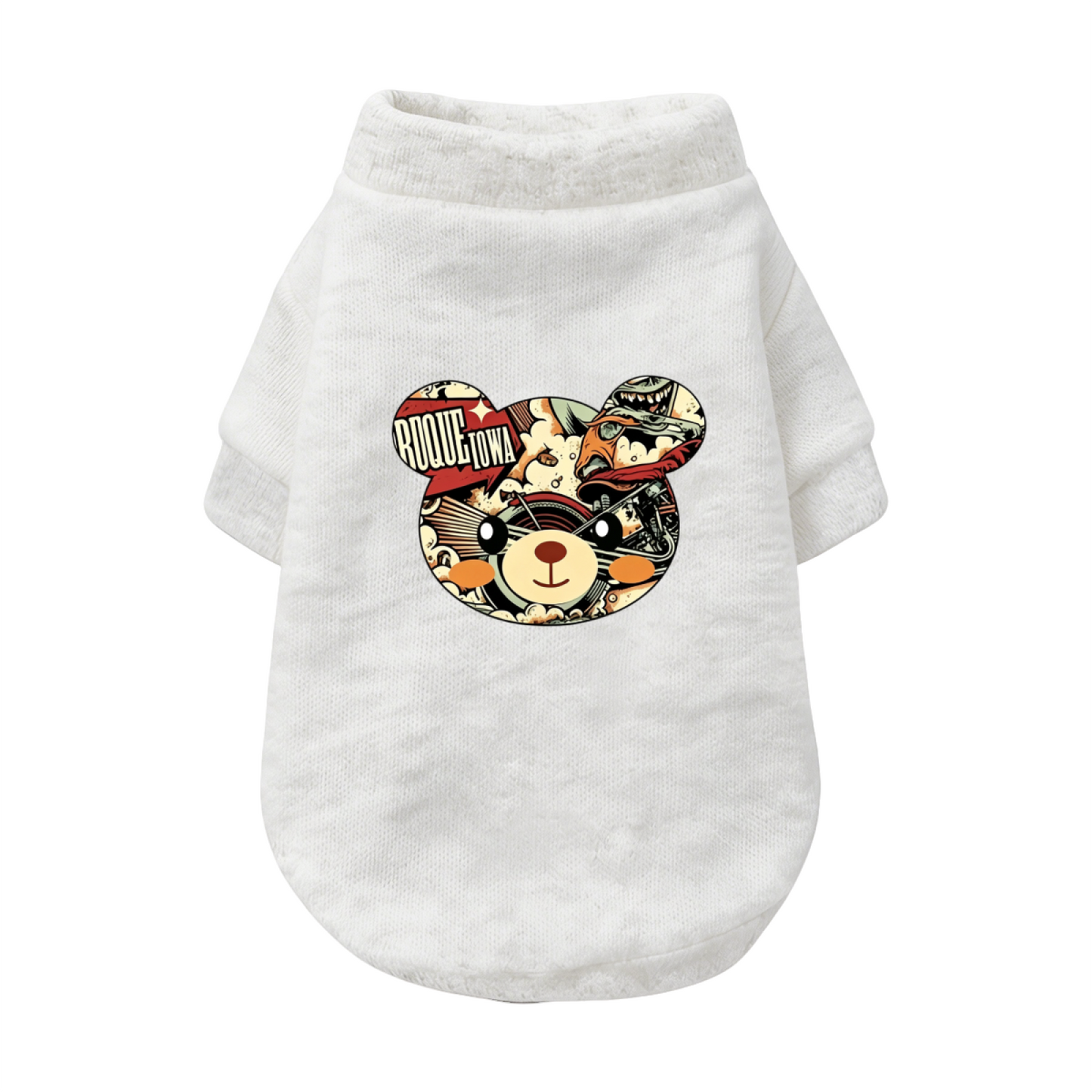 Retro Comic Bear Graphic Pet Pullover Sweater, Cool Street Style Dog Clothes