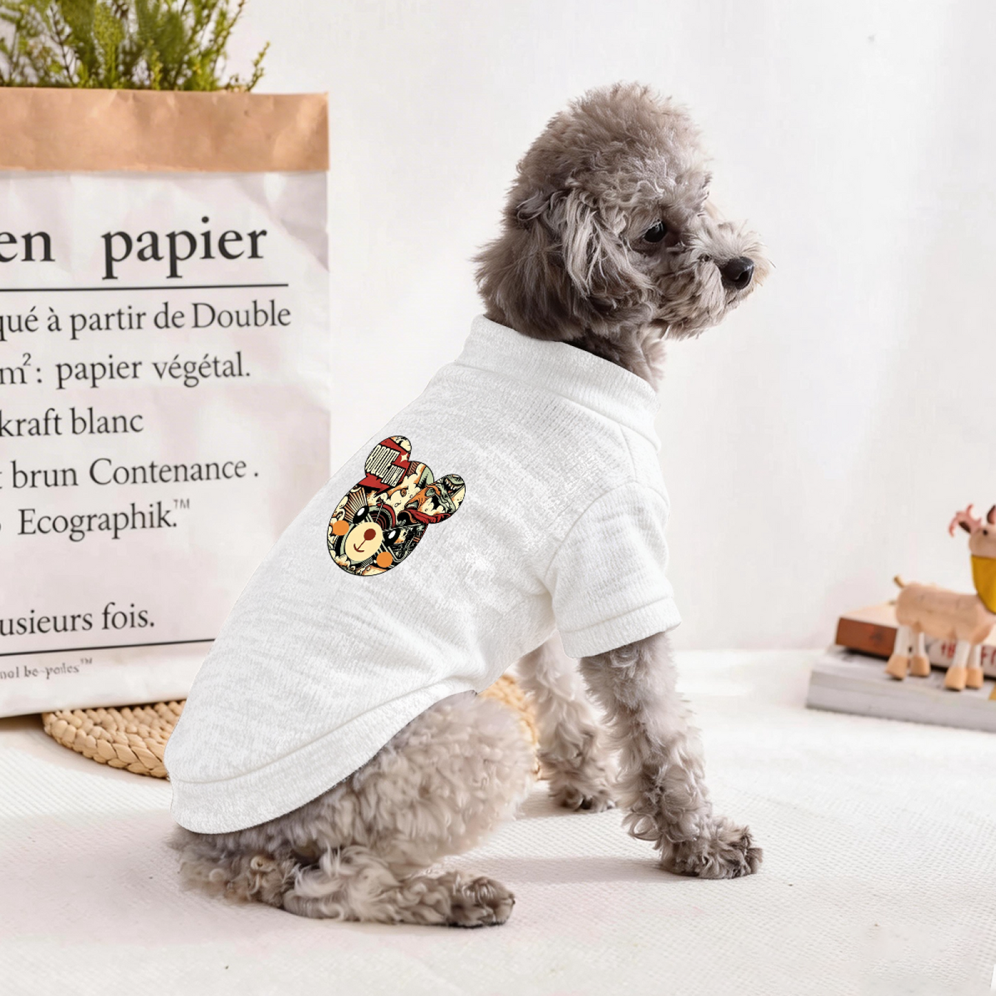 Retro Comic Bear Graphic Pet Pullover Sweater, Cool Street Style Dog Clothes