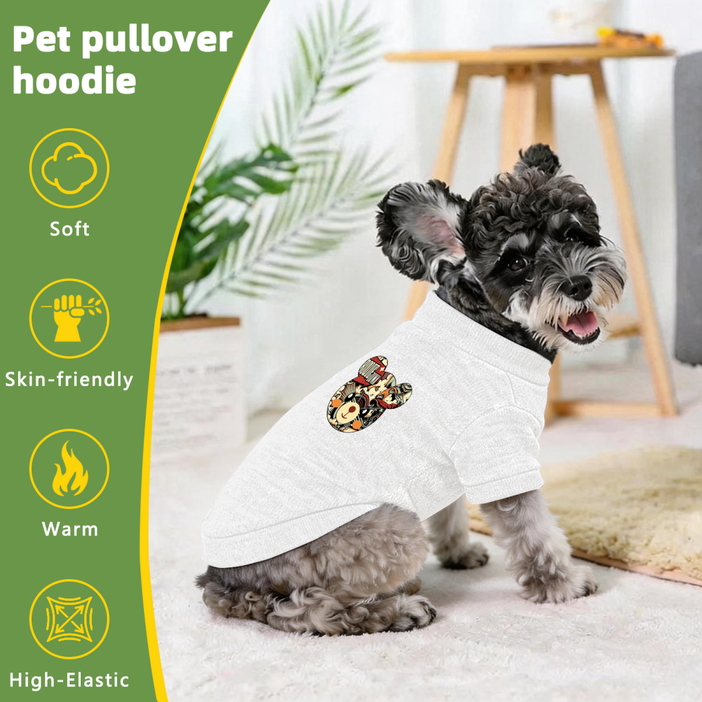 Retro Comic Bear Graphic Pet Pullover Sweater, Cool Street Style Dog Clothes