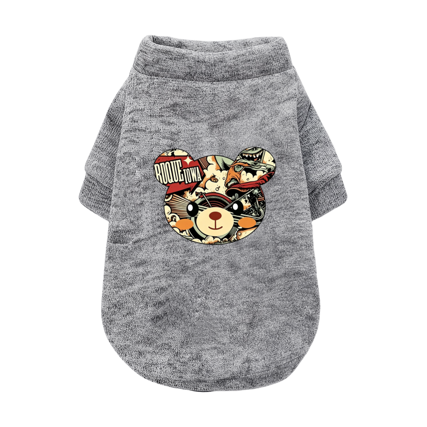Retro Comic Bear Graphic Pet Pullover Sweater, Cool Street Style Dog Clothes