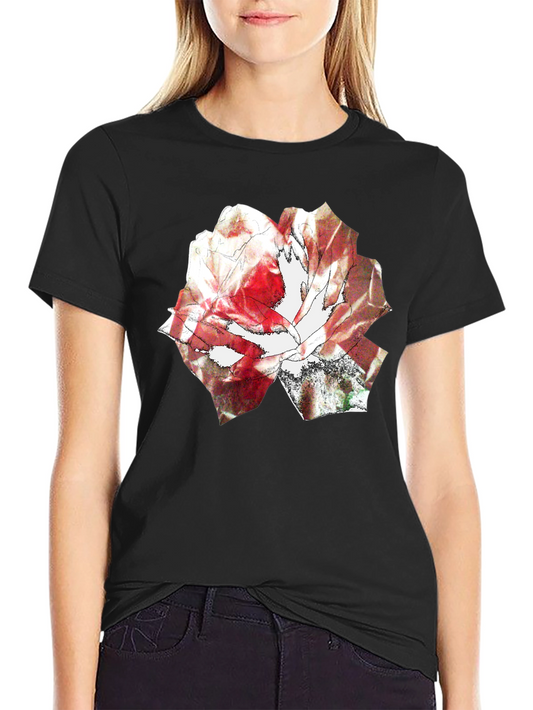 Abstract Rose Print Black T-Shirt