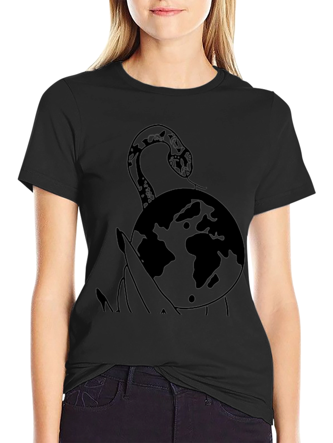 Snake and Globe Graphic T-Shirt - Black