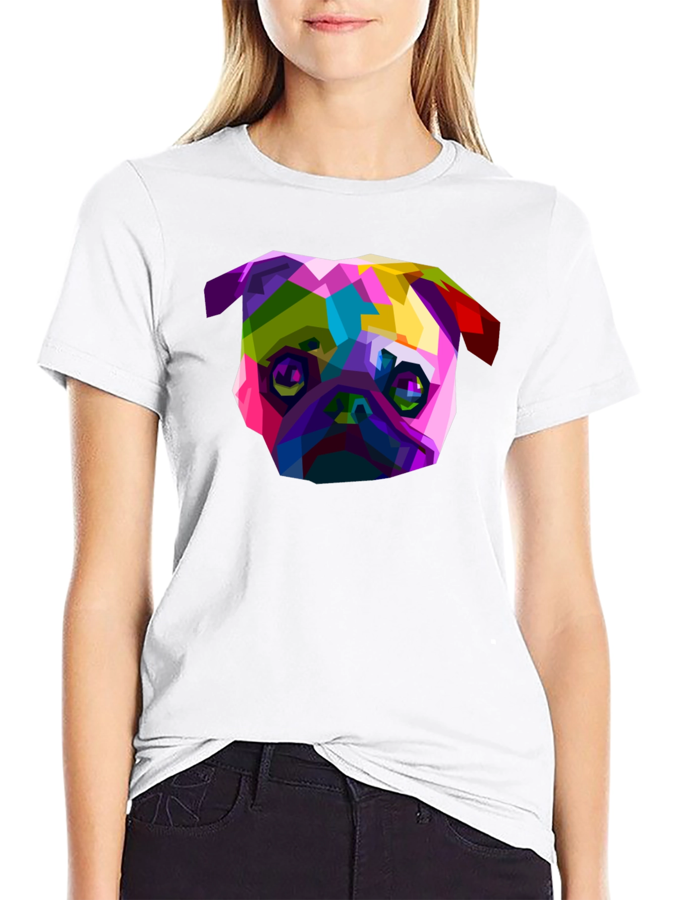 Geometric Pug Graphic Tee - Bold Style
