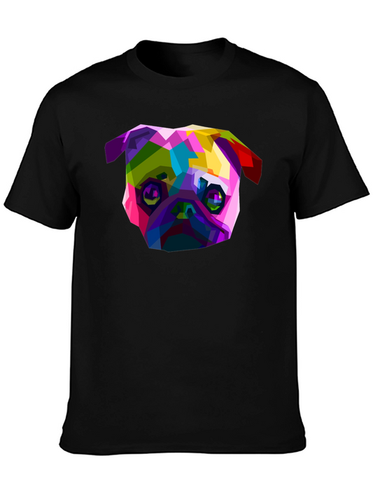 Geometric Pug Graphic Tee - Bold Style
