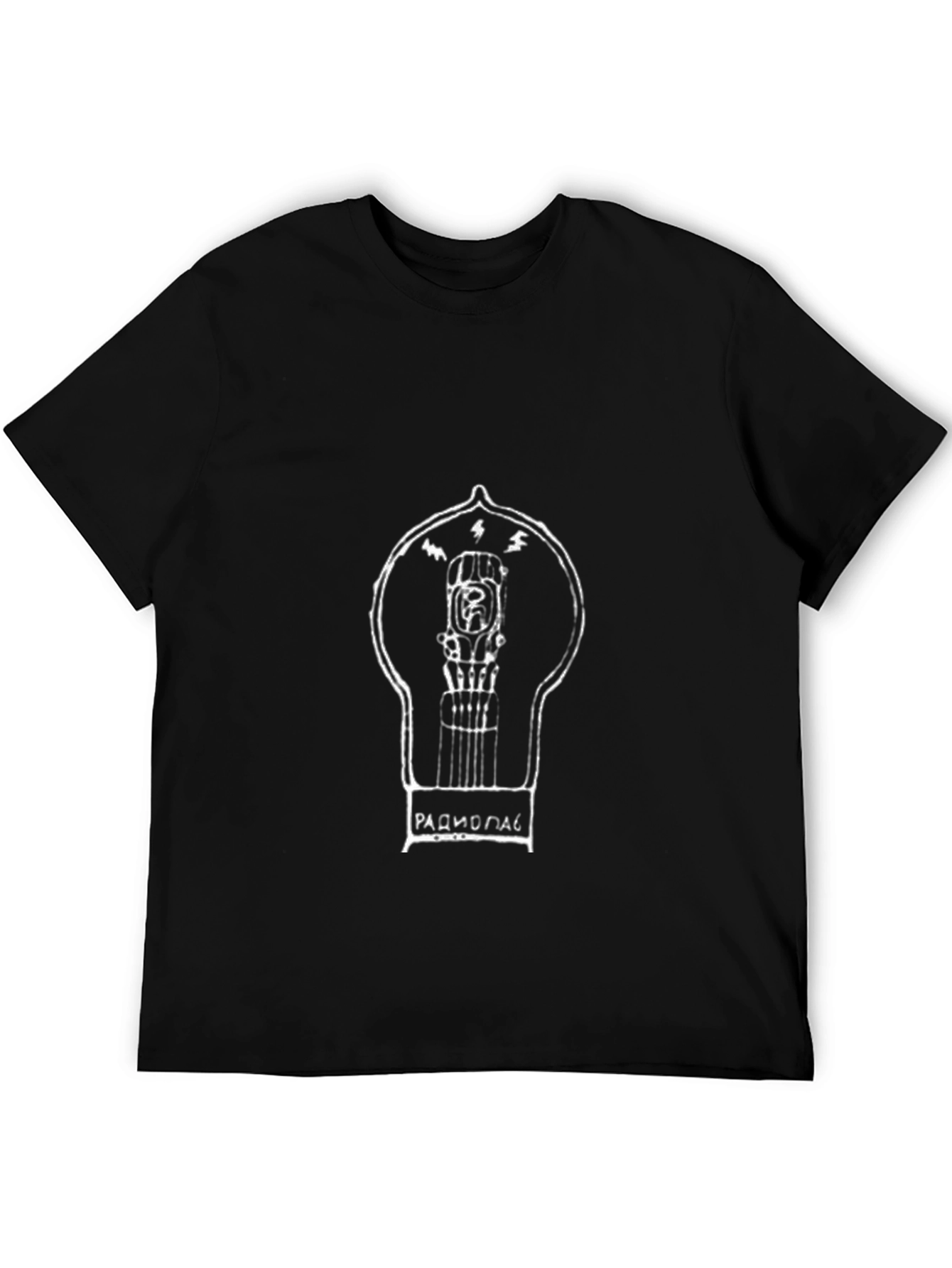 Retro Radio Lamp Graphic Tee - Black Cotton T-Shirt