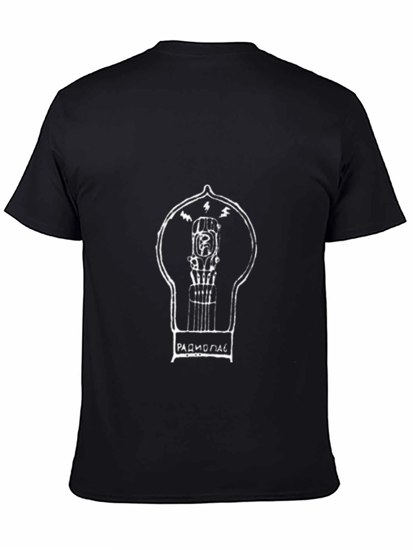 Retro Radio Lamp Graphic Tee - Black Cotton T-Shirt