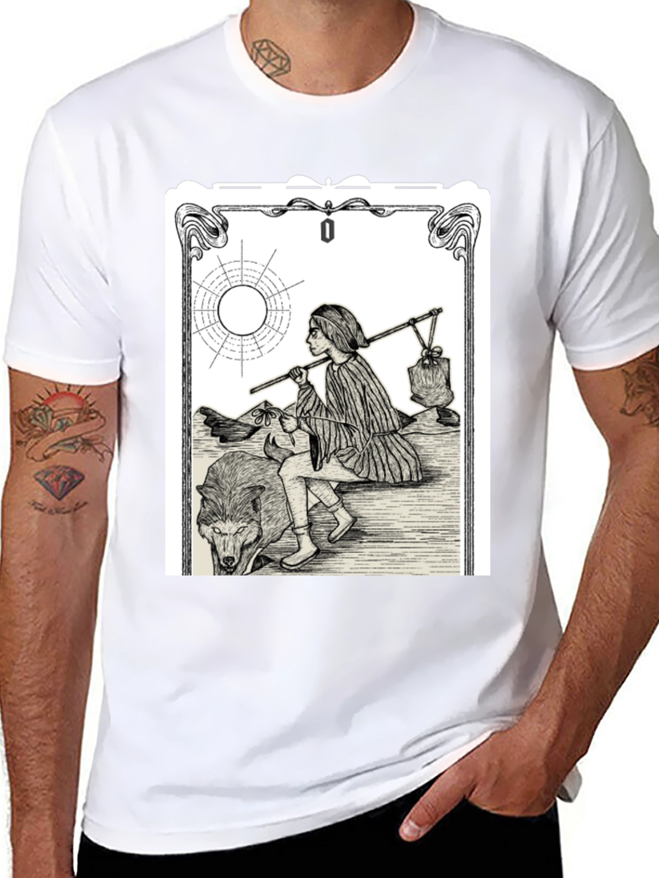 The Fool Tarot Card Black T-Shirt