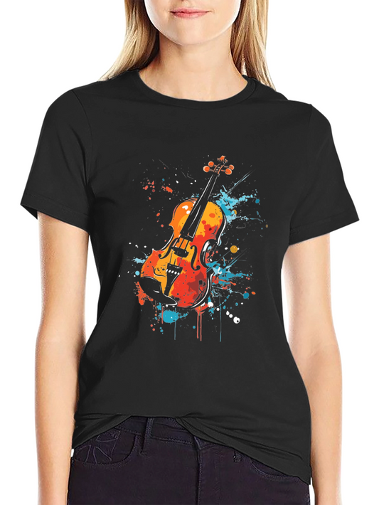 Abstract Violin Graphic Tee - Stylish Musician T-Shirt