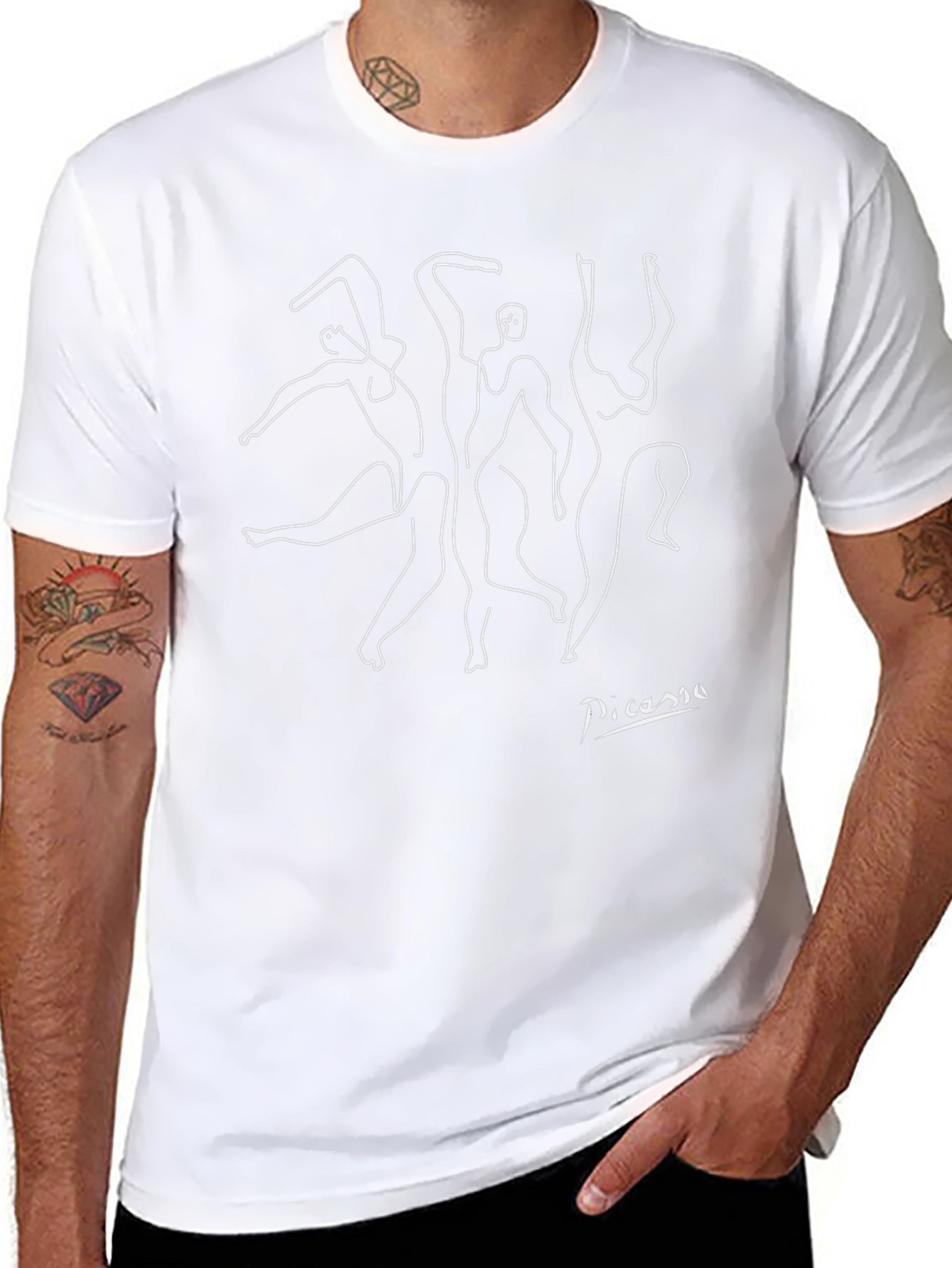 Picasso Dance Line Art Black T-Shirt