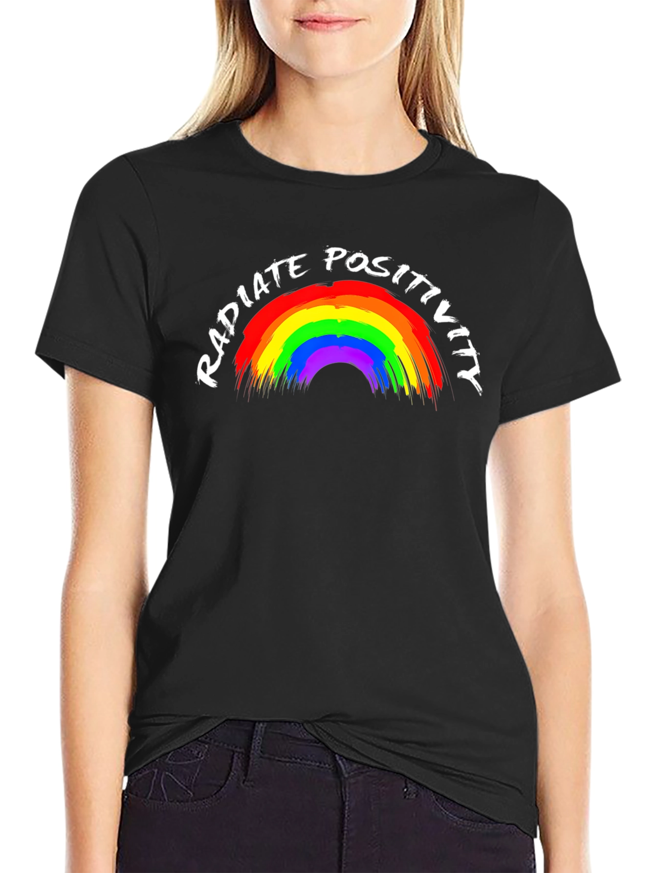 Radiate Positivity Rainbow Graphic Tee - Black