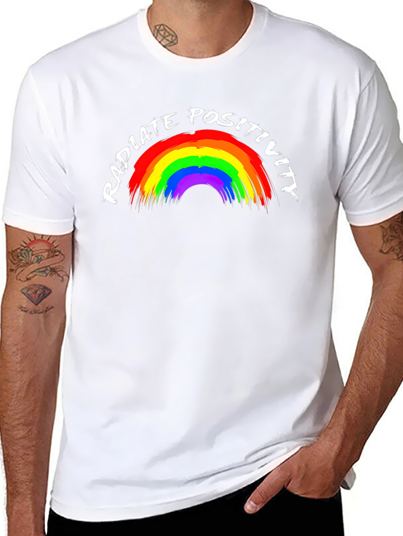 Radiate Positivity Rainbow Graphic Tee - Black