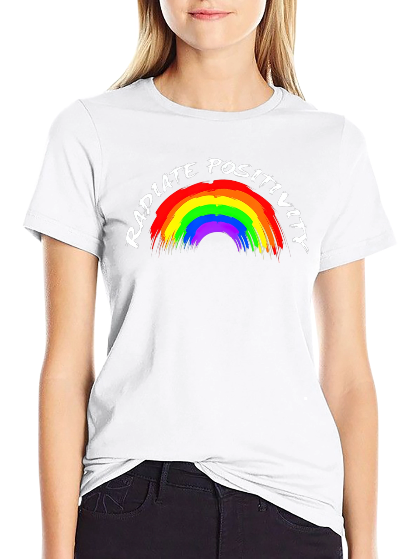 Radiate Positivity Rainbow Graphic Tee - Black