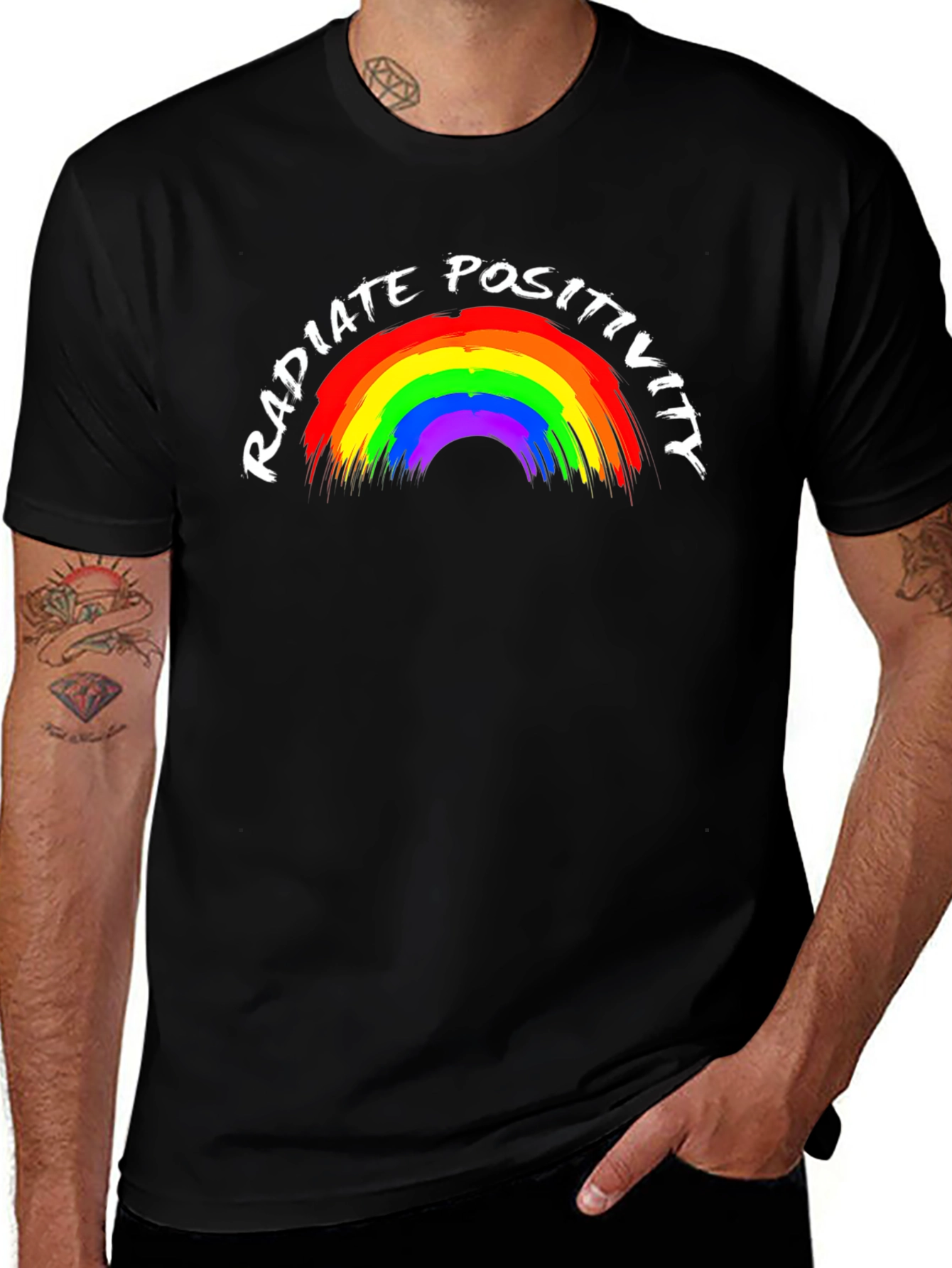 Radiate Positivity Rainbow Graphic Tee - Black