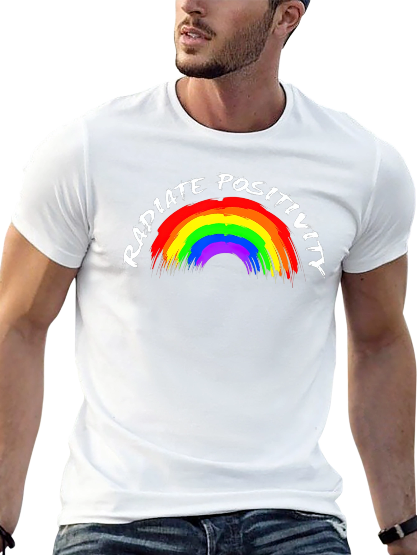 Radiate Positivity Rainbow Graphic Tee - Black