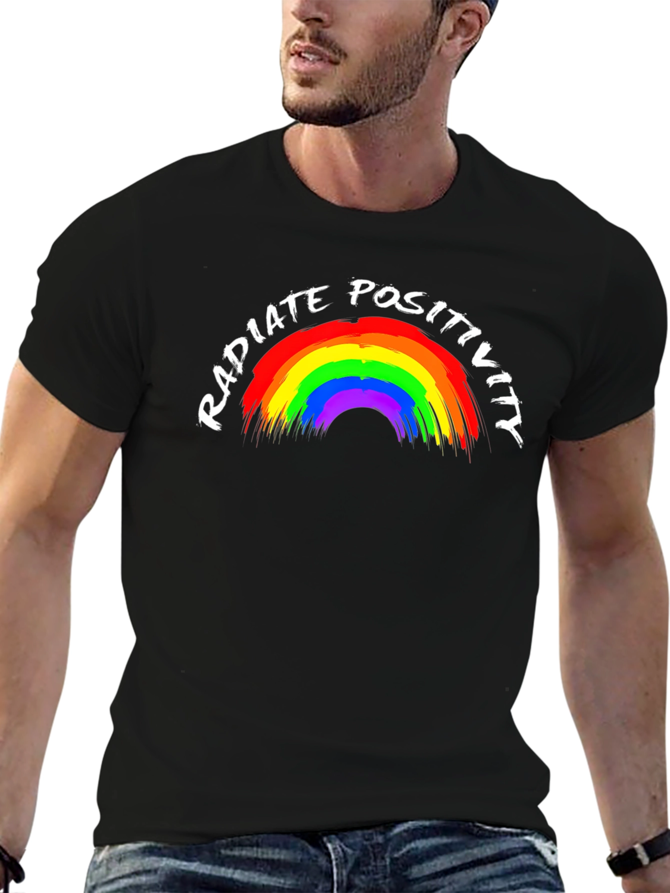 Radiate Positivity Rainbow Graphic Tee - Black