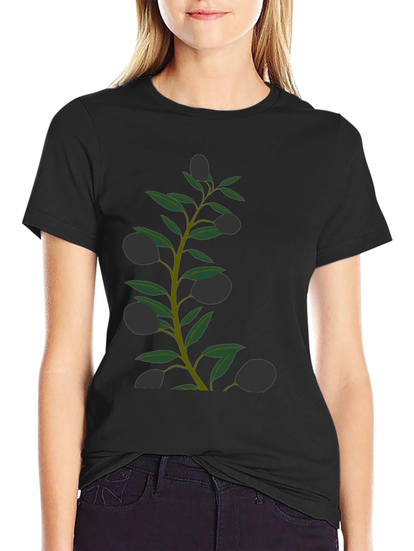 Olive Branch Graphic Black T-Shirt