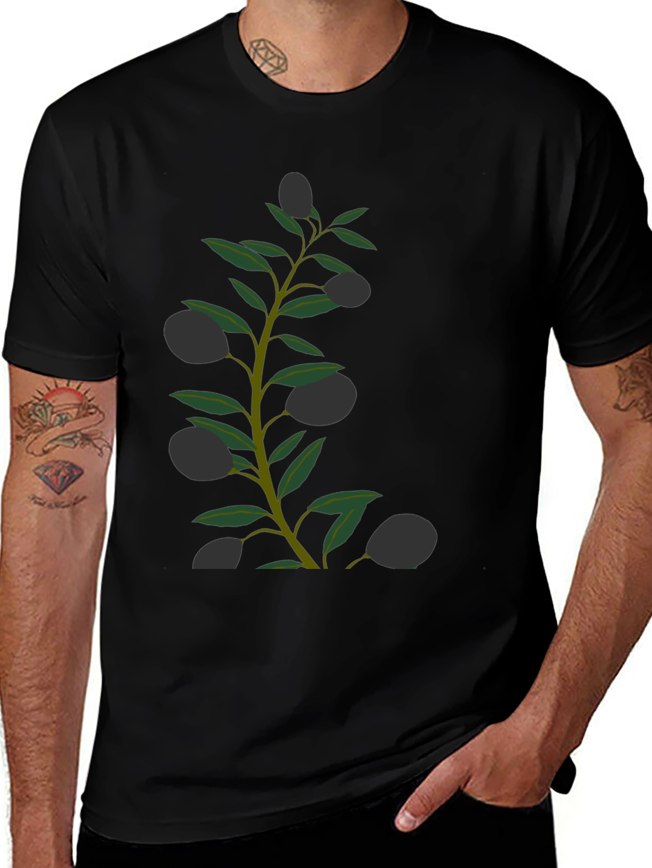 Olive Branch Graphic Black T-Shirt