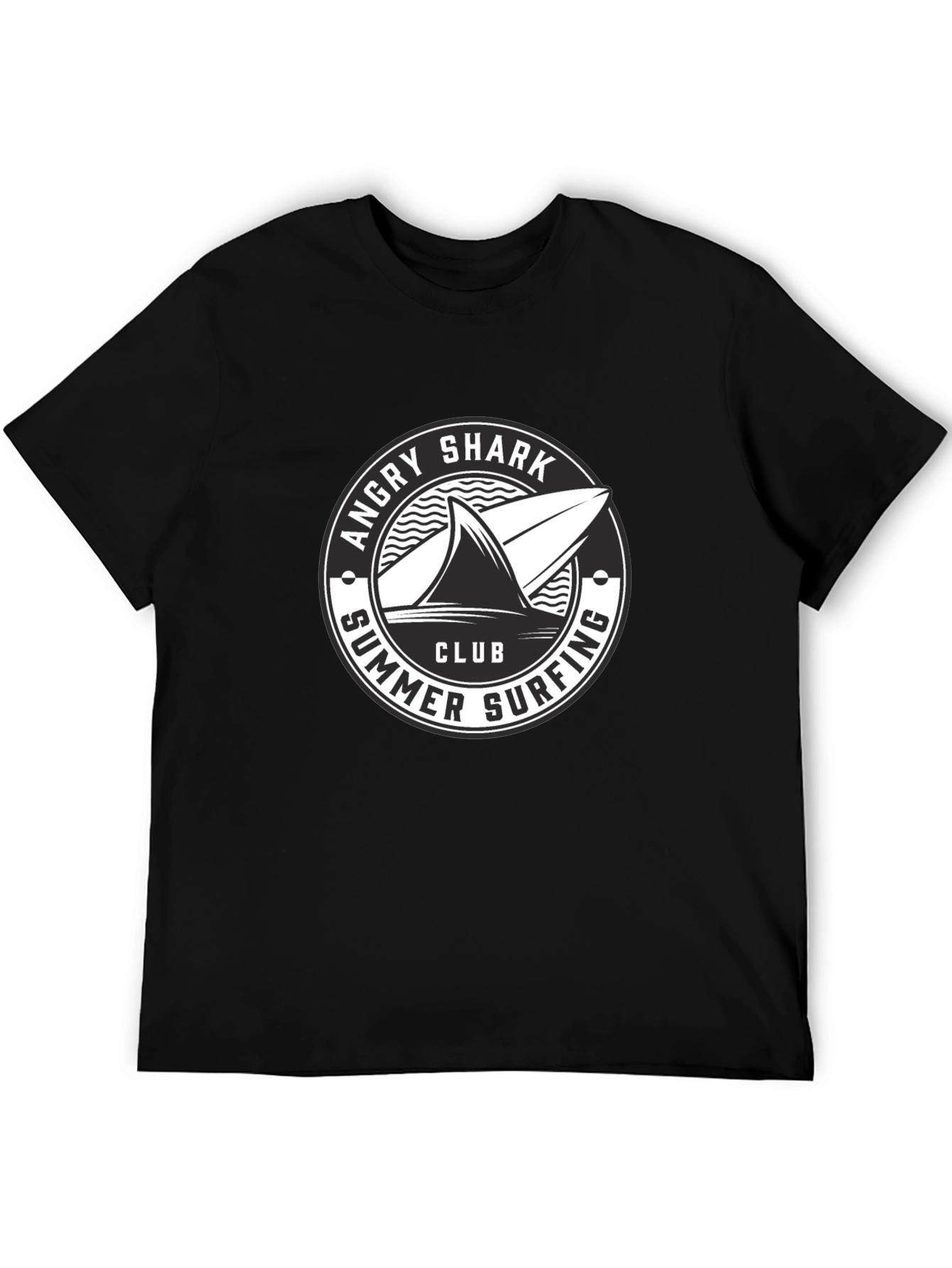 Angry Shark Summer Surfing Club Black T-Shirt