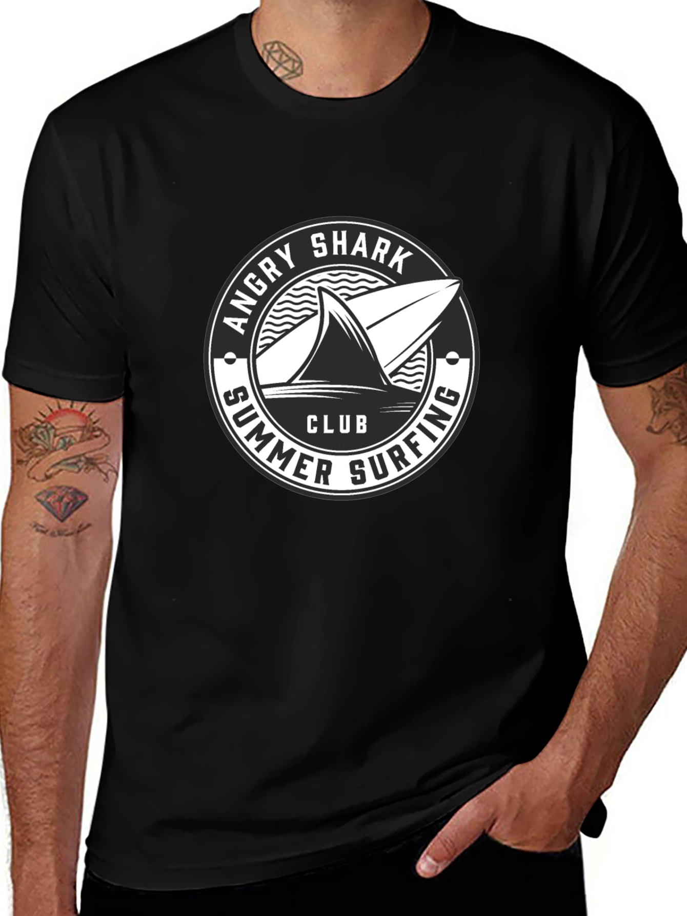 Angry Shark Summer Surfing Club Black T-Shirt