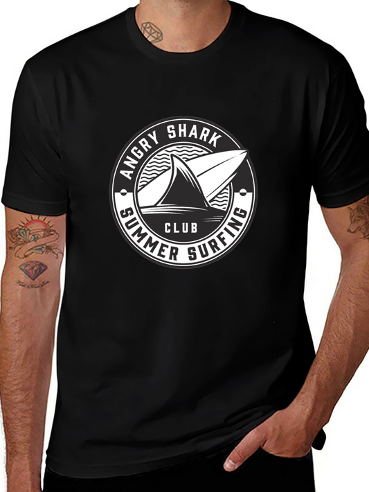 Angry Shark Summer Surfing Club Black T-Shirt