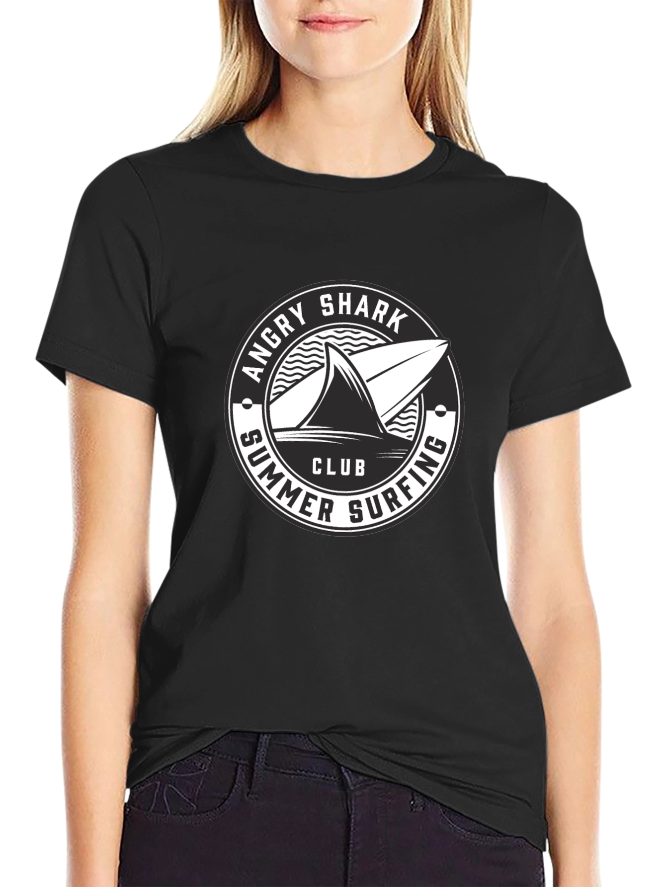 Angry Shark Summer Surfing Club Black T-Shirt