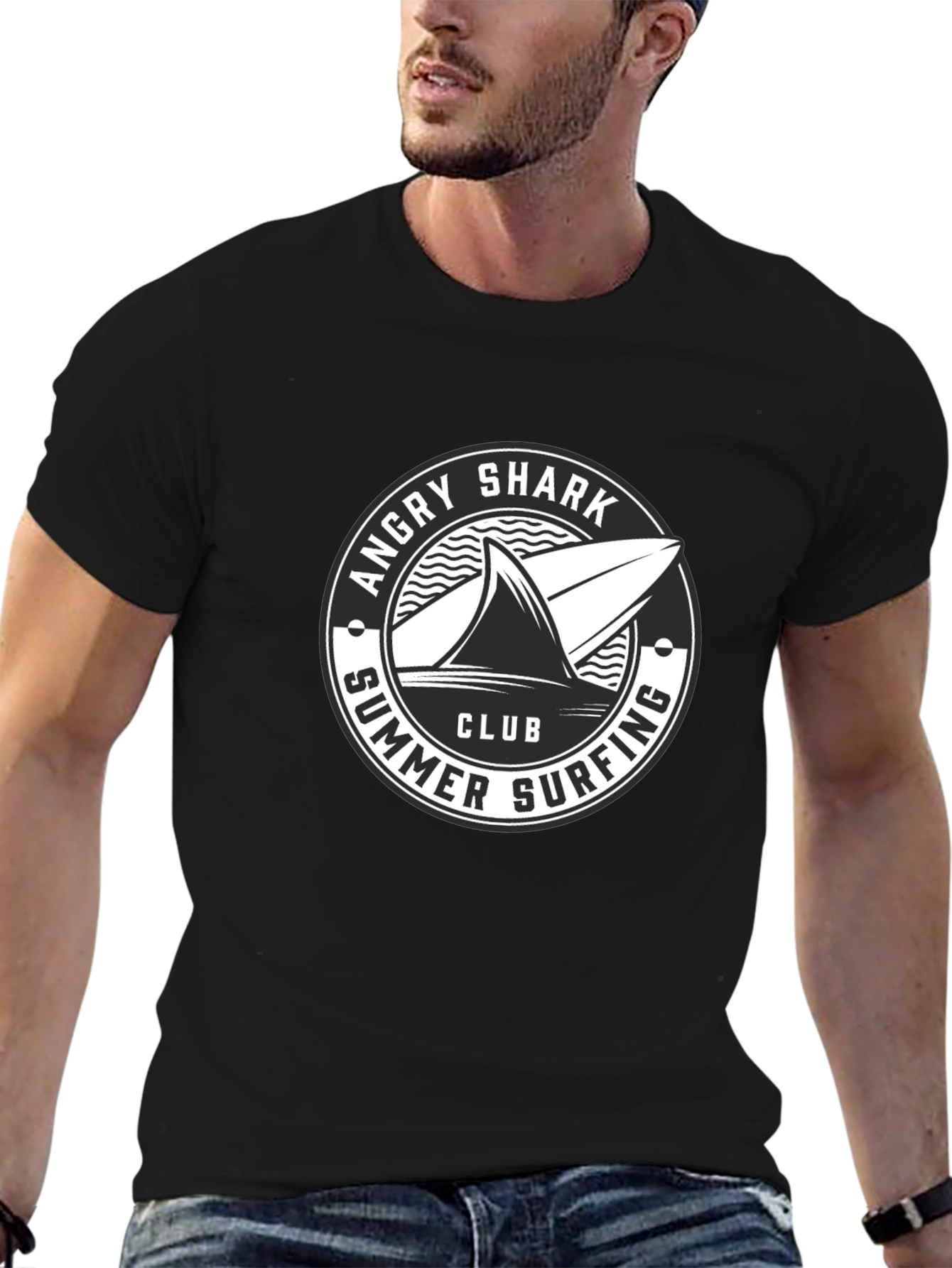 Angry Shark Summer Surfing Club Black T-Shirt