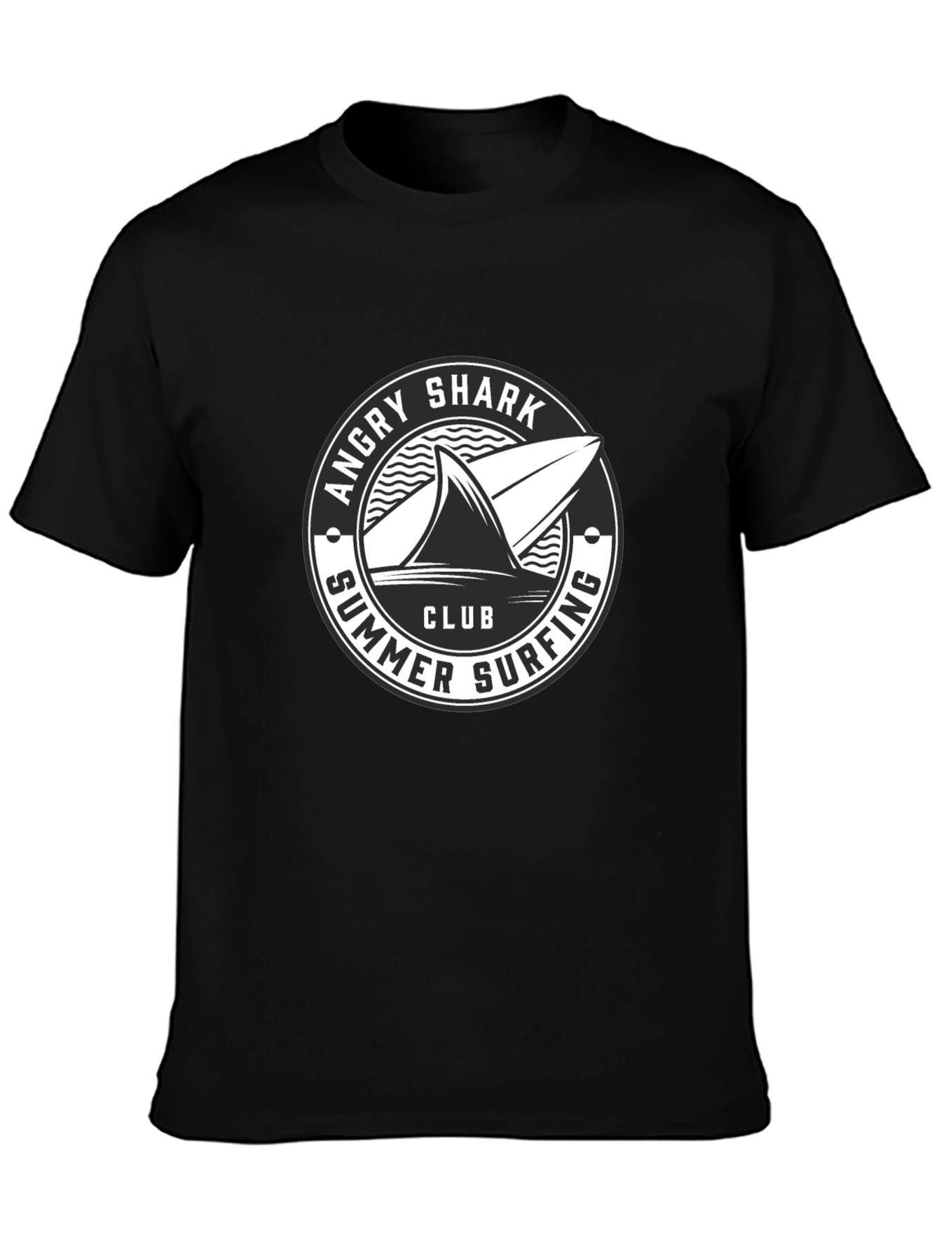 Angry Shark Summer Surfing Club Black T-Shirt