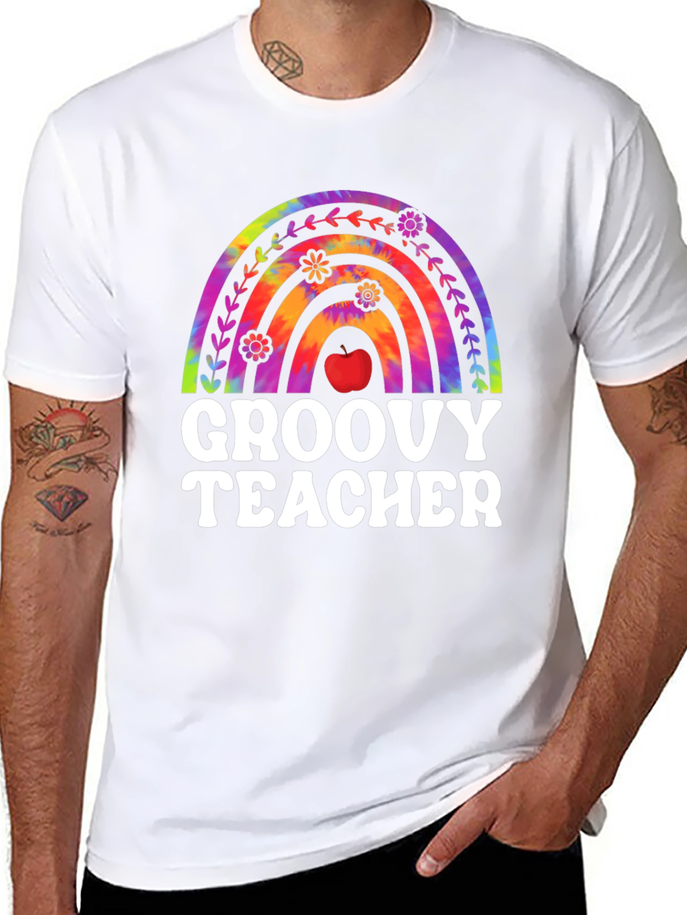 Groovy Teacher Rainbow Graphic Tee