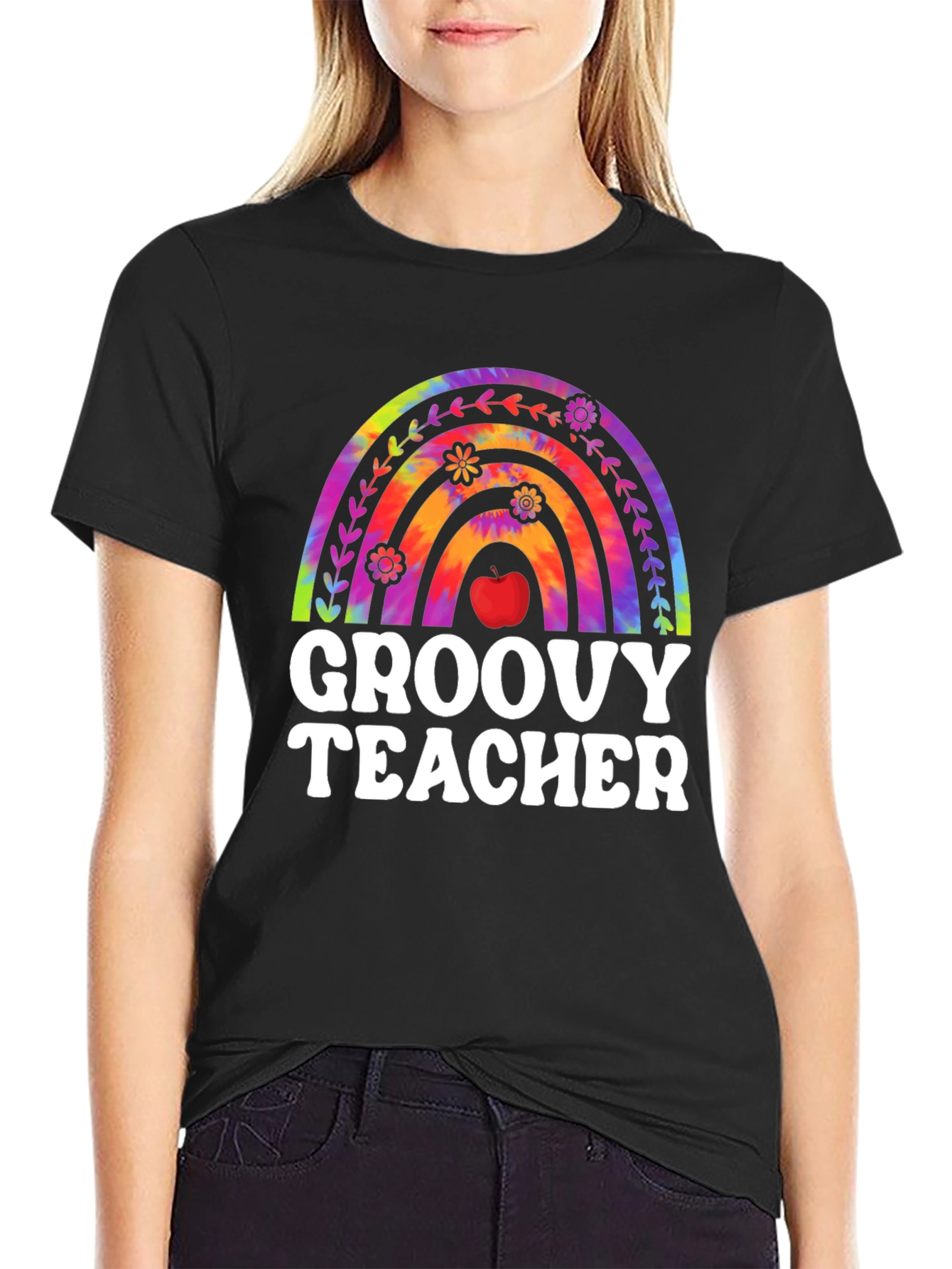 Groovy Teacher Rainbow Graphic Tee