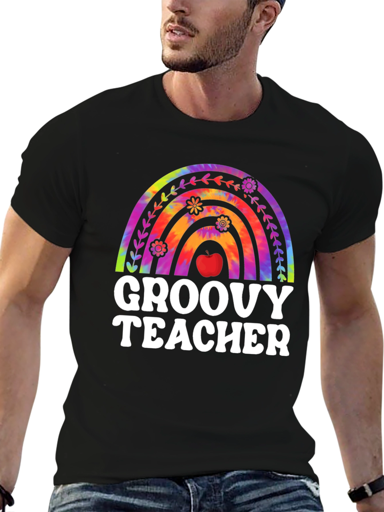 Groovy Teacher Rainbow Graphic Tee