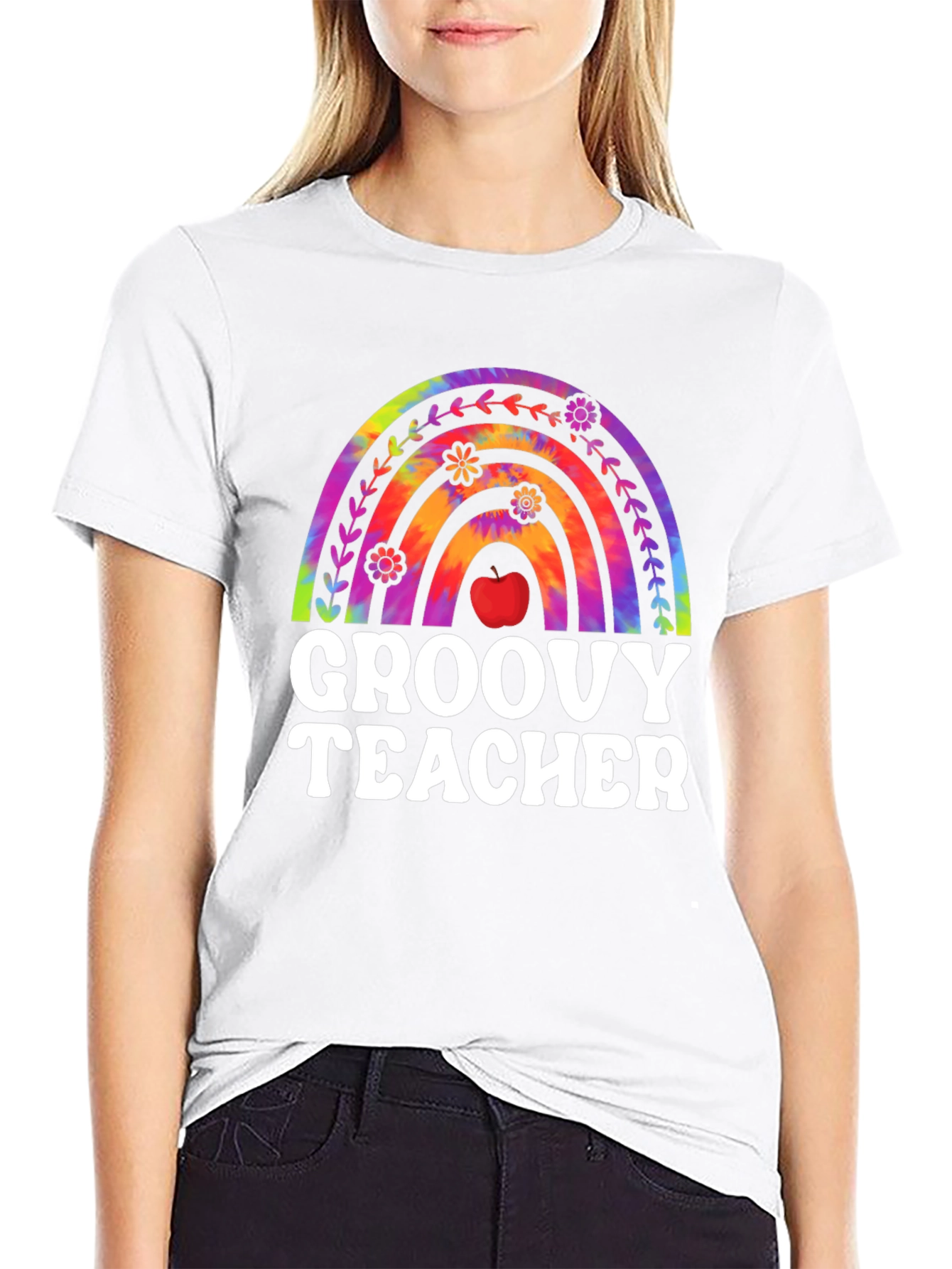 Groovy Teacher Rainbow Graphic Tee